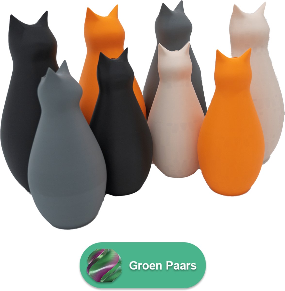 Lovora Mimi Vaas - 3D geprint - Kat - Groen / Paars - 20CM