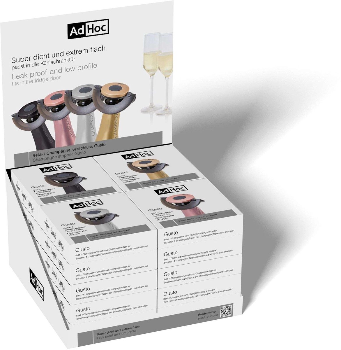 Adhoc - Gusto Champagnestop Dispaly Gevuld met 20 Stuks Assorti - Kunststof - Multicolor
