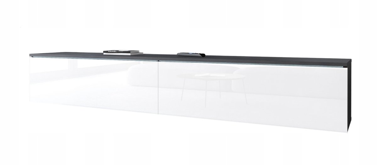 Lowboard 180 cm – Matera / Wit Glans – Mat en glanzend – 2-deurs – Zonder handvat – Vrijstaand of hangend – Modern & Elegant
