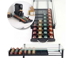 CUPHOUSE™ Universele Koffiecups Houder Transparant - 43x22x6.8CM - 40 Capsules - Stapelbaar - Roestvrij - Cuphouder - Geschikt voor Nespresso capsules - Koffie