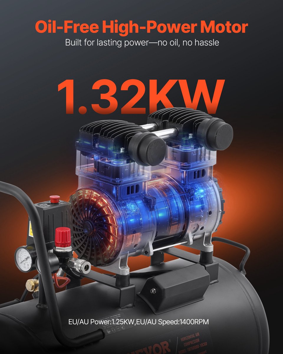 VEVOR Compressor 60l Luchtcompressor 125psi Perslucht 1,25kw Fluistercompressor – foto 6