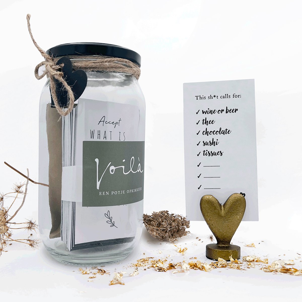 Potje Opkikkers - Pot met 80 kaartjes vol opkikkers, (hart onder de riem, liefde, beterschap, positiviteit, cadeau, voor hem, voor haar, Sinterklaas, Kerstmis)