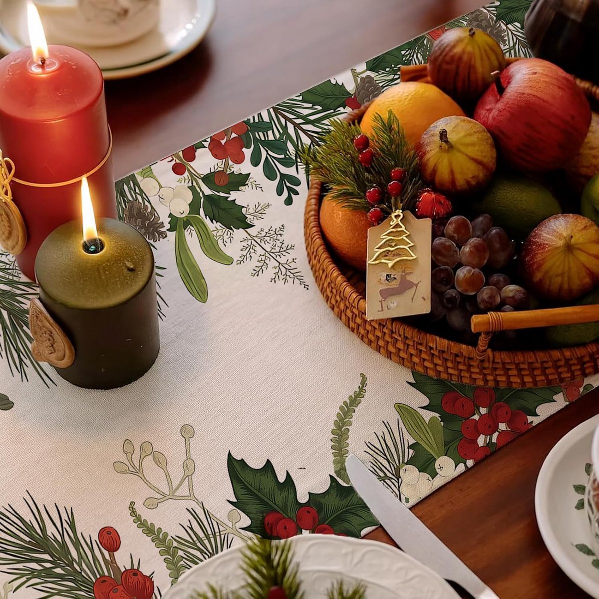 Feestelijke Kerst Tafelloper Groene Bladeren Tafeldecoratie 40 x 140 cm