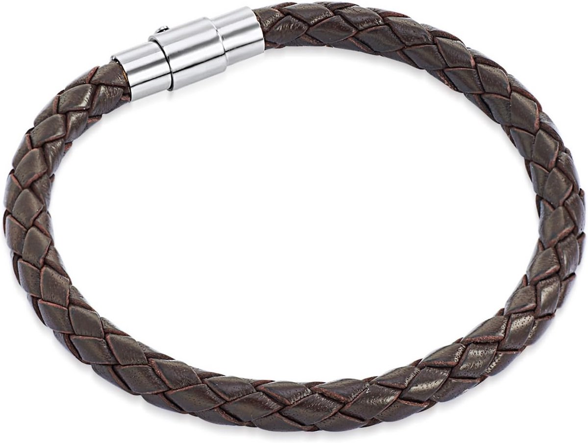 Gevlochten Leren Armband Echt Leer Donkerbruin Unisex Stijlvol