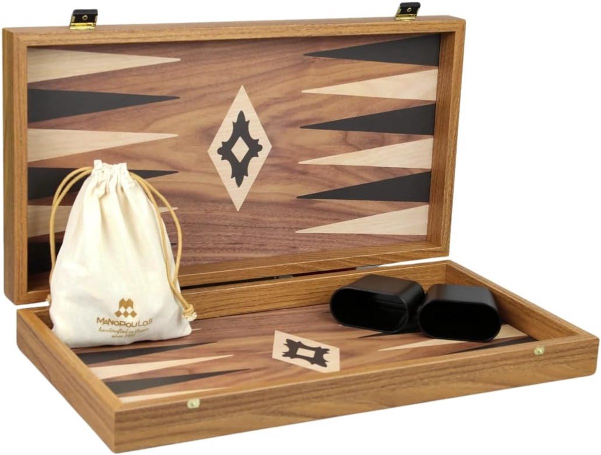 Luxe Houten Backgammon Set Walnoot Grieks Vakmanschap