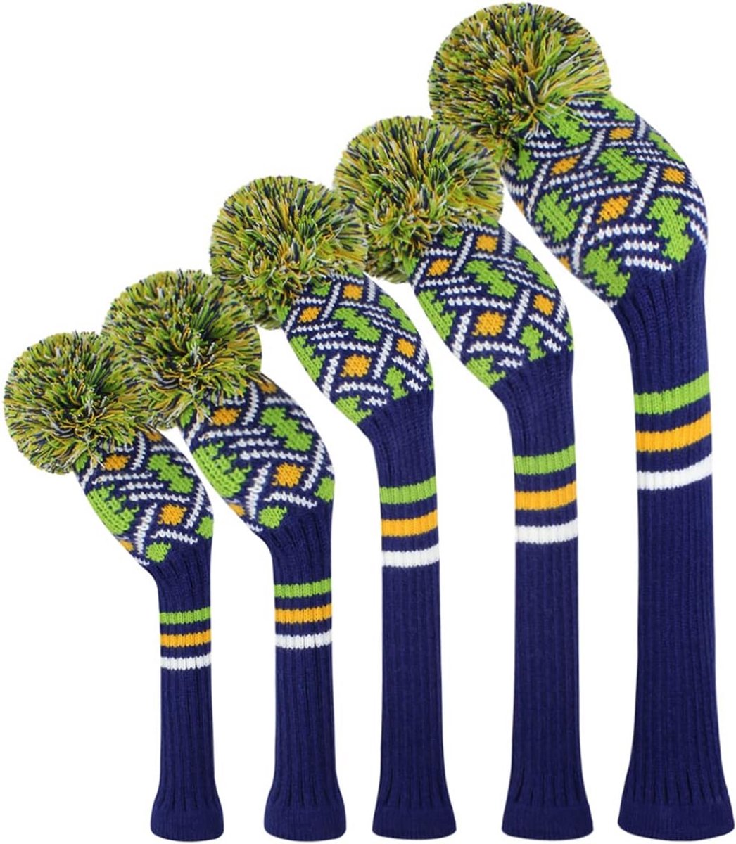 Gebreide Golf Headcovers Set Driver en Hout Beschermhoezen met Nummerweergave