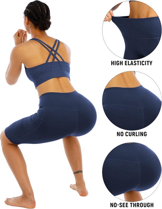 4-Pack Yoga Shorts met Zakken voor Dames - Hoge Taille Atletische Gym en Hardloopshort — afbeelding 4