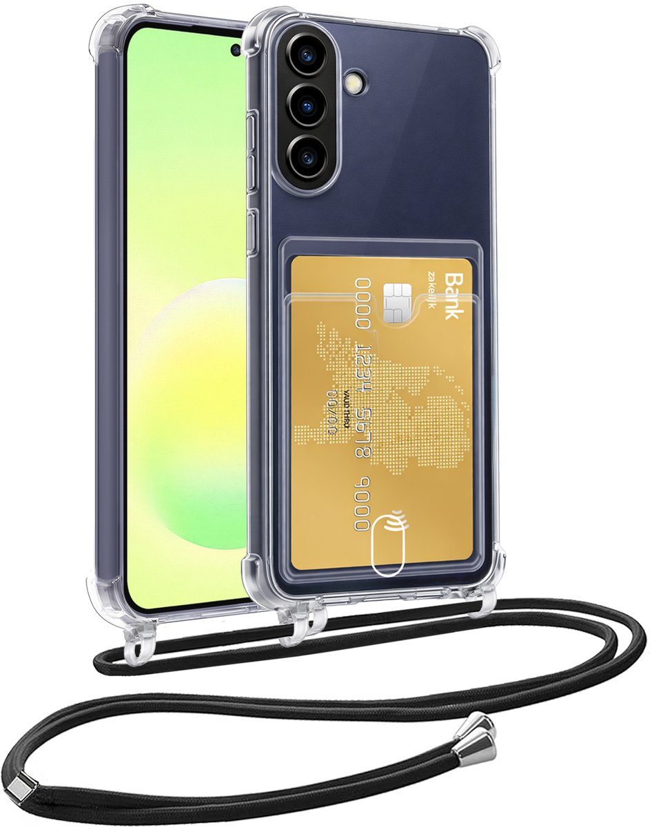 Hoesje Geschikt voor Samsung A57 Telefoonhoesje Met Koord Case Pashouder Siliconen - Hoes Geschikt voor Samsung Galaxy A57 Hoesje Met Kaarthouder - Transparant