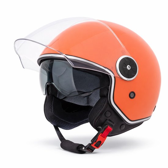 VINZ Tobia Jethelm met Zonnevizier - Oranje Helm vr Scooter, Motor, Brommer - ECE 22.06 - Voor Heren & Dames - L