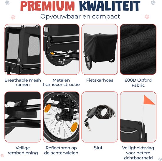 JC Pets Hondenfietskar – Opvouwbare Hondenkar 3 in 1 – Fietskar Hond Jogger Buggy – Tot 50 KG – Inclusief Beschermhoes en Veiligheidsslot – Voor Kleine Middelgrote en Grote Honden