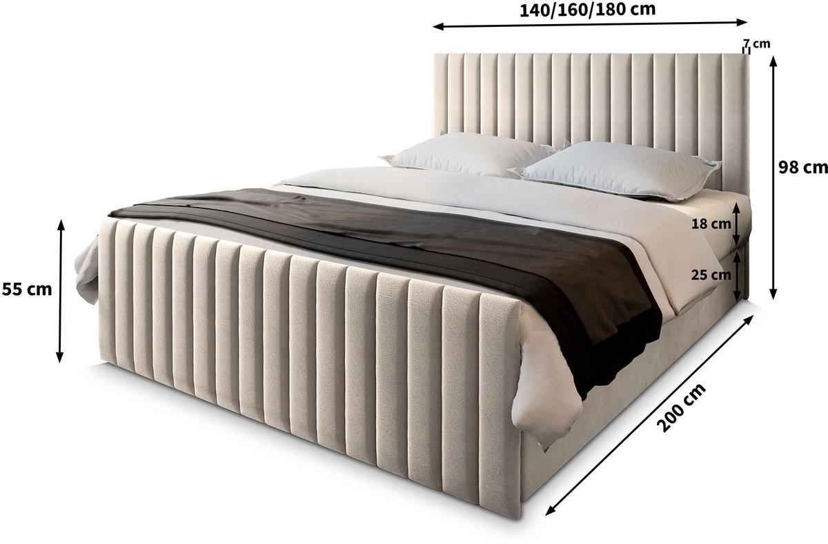Boxspring ARION 180x200 cm met matras en topper, bedkasten - Beige thumbnail 4