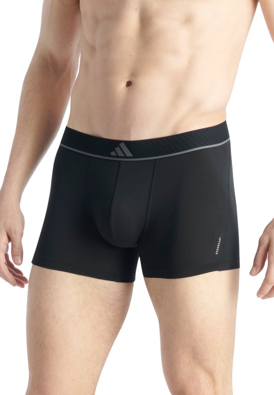 Zwarte boxer met grijze Adidas logo band, grijze accentstreep en AEROREADY tekst.