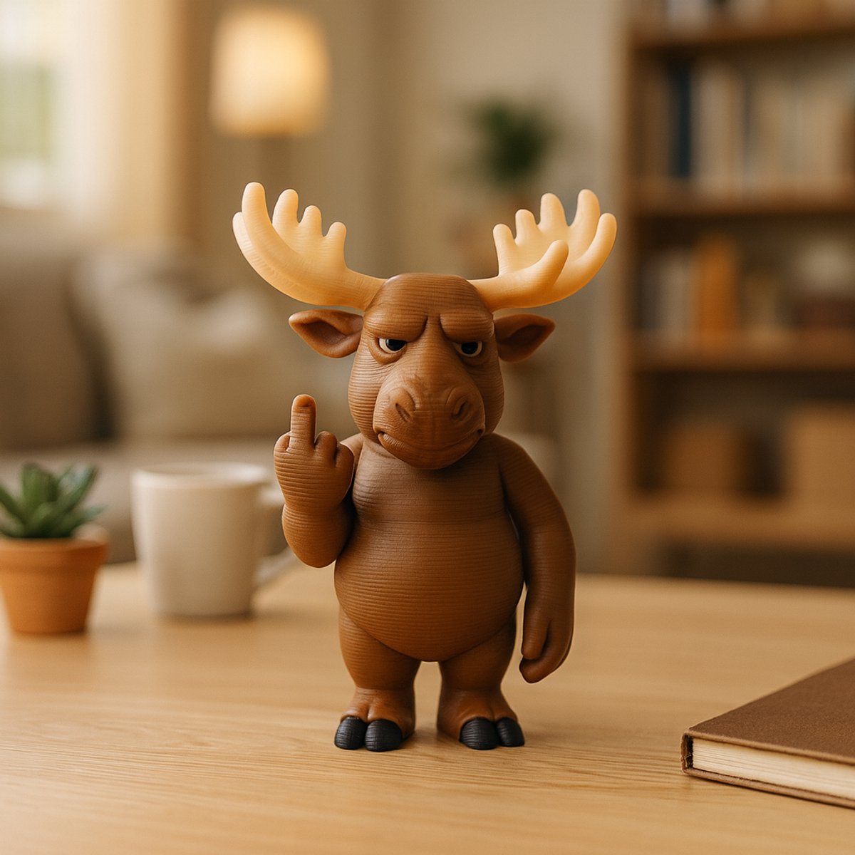 AnimalsAttitude - Klein Eland figuur met attitude – Middelvinger bureau decoratie, grappig cadeau, 3D-geprinte verzamelbare figurine