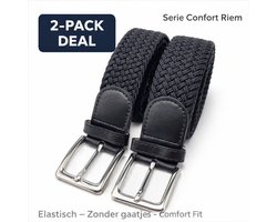 Comfort Riem Elastische Gevlochten Riem Zwart – Zonder Gaatjes Stretch Riem – Comfort Fit – 2 Stuks (2-Pack Deal) 120 cm Zwart