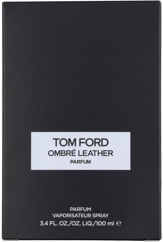 Zwarte Tom Ford Ombré Leather parfumdoos met wit label.