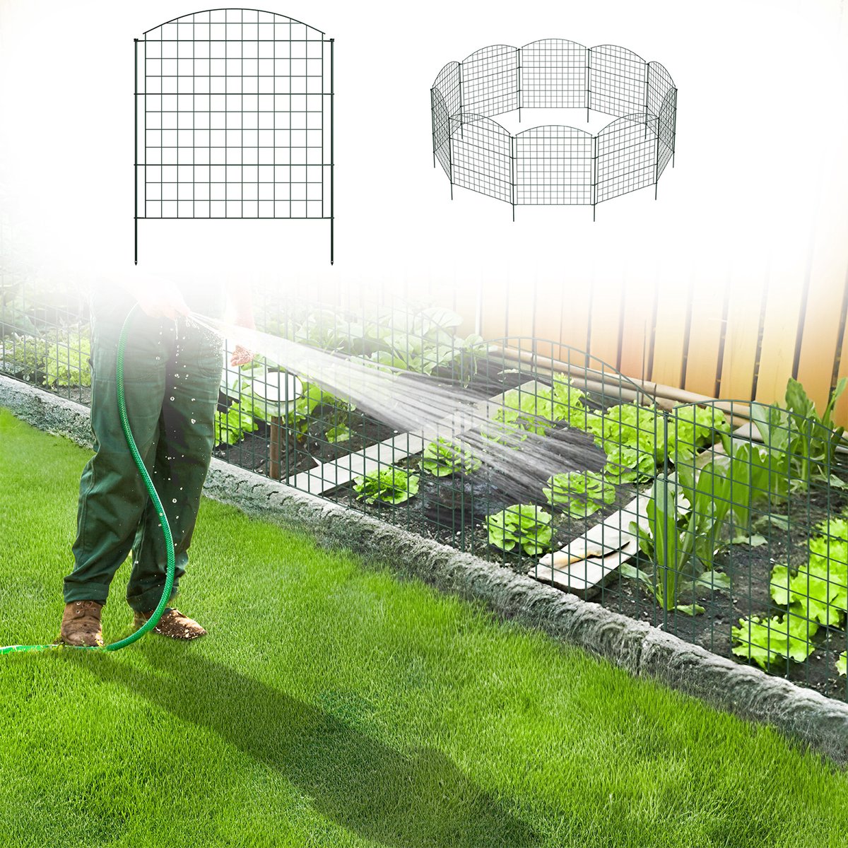 Aufun 10 Stuks Metalen Tuinvijveromheining - Groen 78 x 78cm - Afgeronde Bovenkant - Geschikt Voor Gaashekken In Tuinen - Dierenverblijven En Langs vijverranden