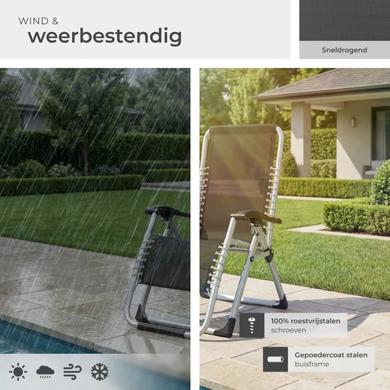 tectake® Opvouwbare Ligstoel Cloud - Tuinstoel met Tafeltje - Bekerhouder - Traploos Verstelbaar - Voor Balkon, Camping of Tuin - Relaxstoel met extra dik Kussen - Strandstoel - Ligbed - Div. kleuren - Zwart van Merkloos — afbeelding 4