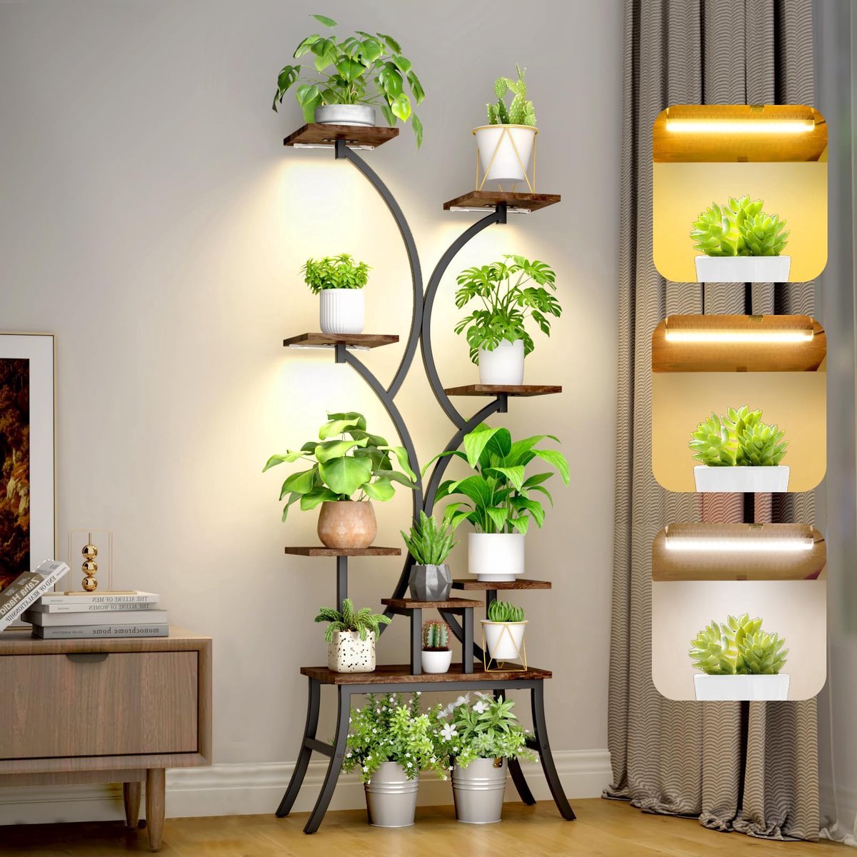 Stijlvolle Plantstandaard-Met Verlichting-Acht niveaus-Perfect voor in de huiskamer