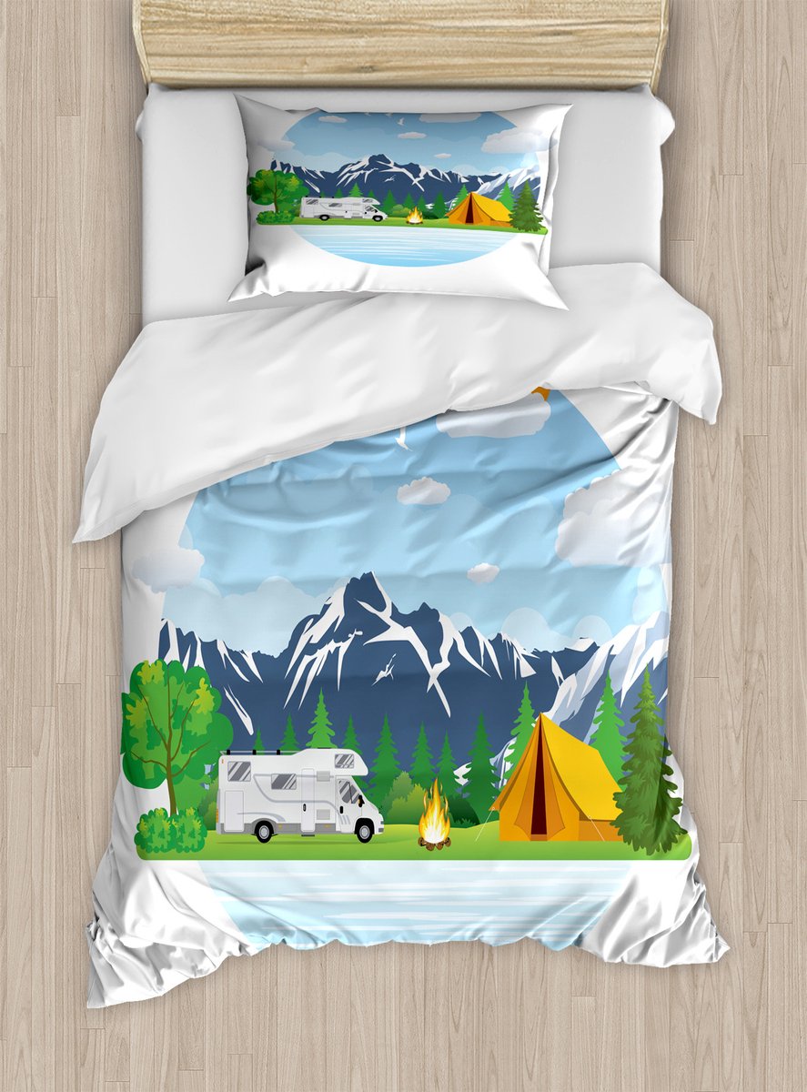 ABAKUHAUS Campervan Beddenset voor eenpersoonsbedden, Boskamperen Zomer, inclusief kussensloop, 130 x 200 cm