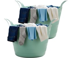 Excellent Houseware Flexibele wasmand - 2x - mintgroen - 30 liter - kunststof - 54 x 37 cm - met handvatten