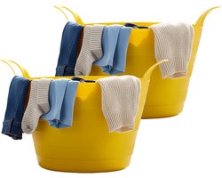 Excellent Houseware Flexibele wasmand - 2x - geel - 30 liter - kunststof - 54 x 37 cm - met handvatten