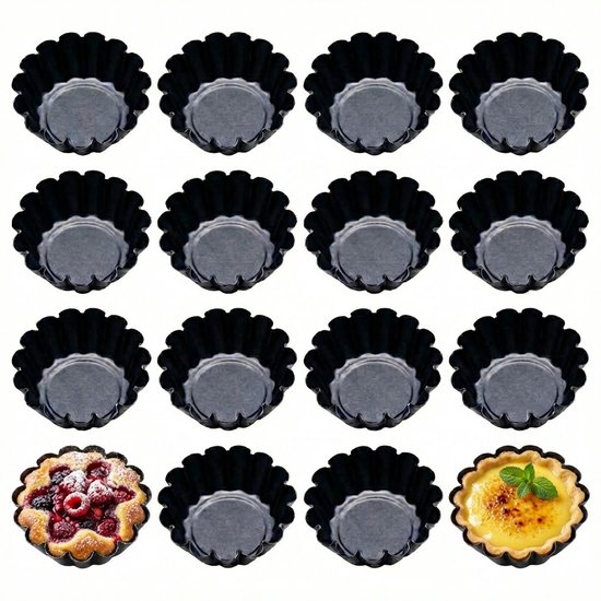 Foto: Somstyle 14x tartelettevormen 7 5 cm antiaanbaklaag cupcake vormpjes mini bakvorm taartvorm zwart