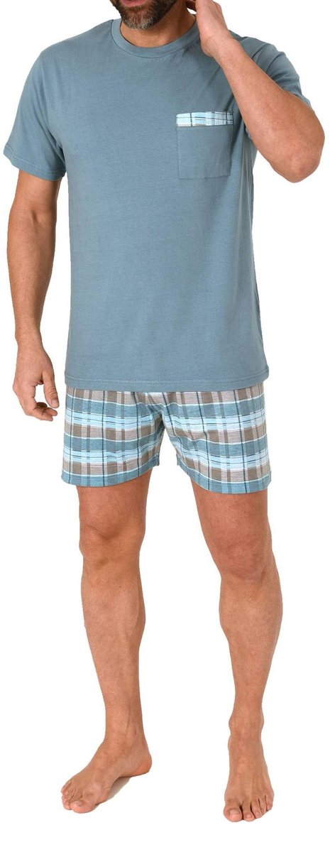 Normann herenpyjamashort met korte mouwen in geruite look - ook in grote maten