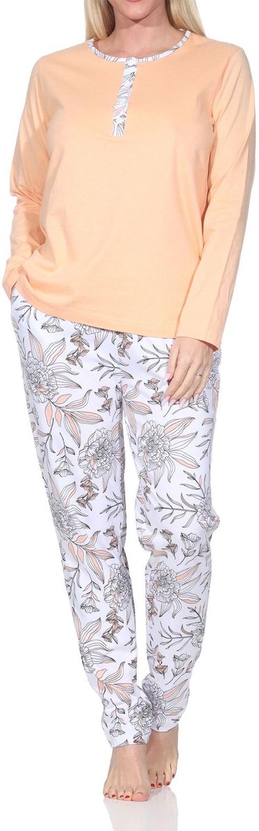Normann Prachtige damespyjama met broek in bloemenprint - ook in oversize apricot