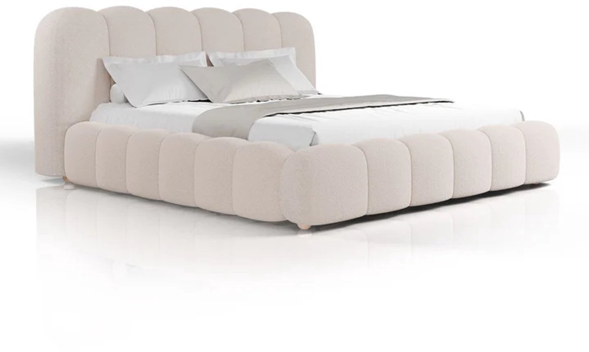 Gestoffeerd Bed Catania - 180x200 cm - Bouclé stof - Beige