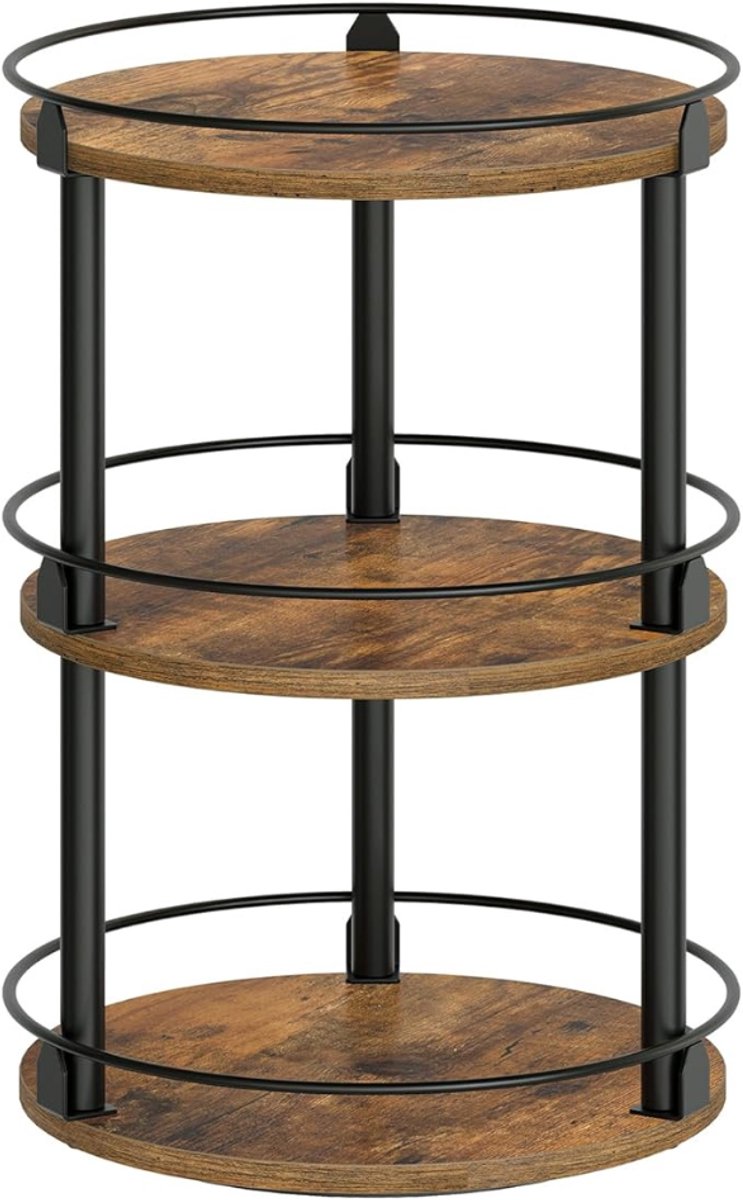 Verte Kruidenrek - 3-Laags Draaibare Organizer - Rond Draaibaar Opbergrek - Compacte Kruidenhouder met Draaiplateau - Voor Aanrecht - Eettafel - Kaptafel - Kantoor - Vintage Bruin en Zwart