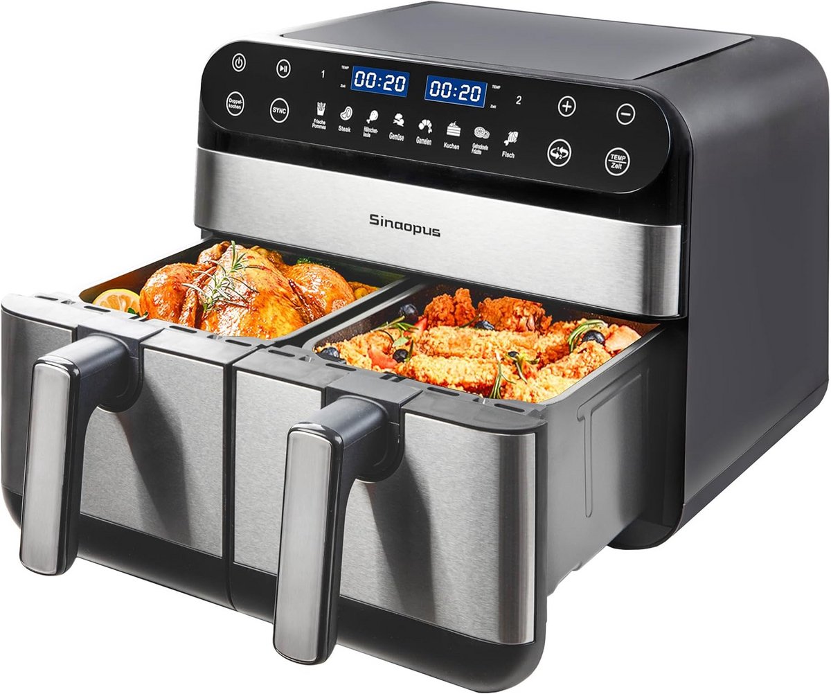 XXL Heteluchtfriteuse 10 Liter met Dubbele Kamer - Dual Zone Airfryer