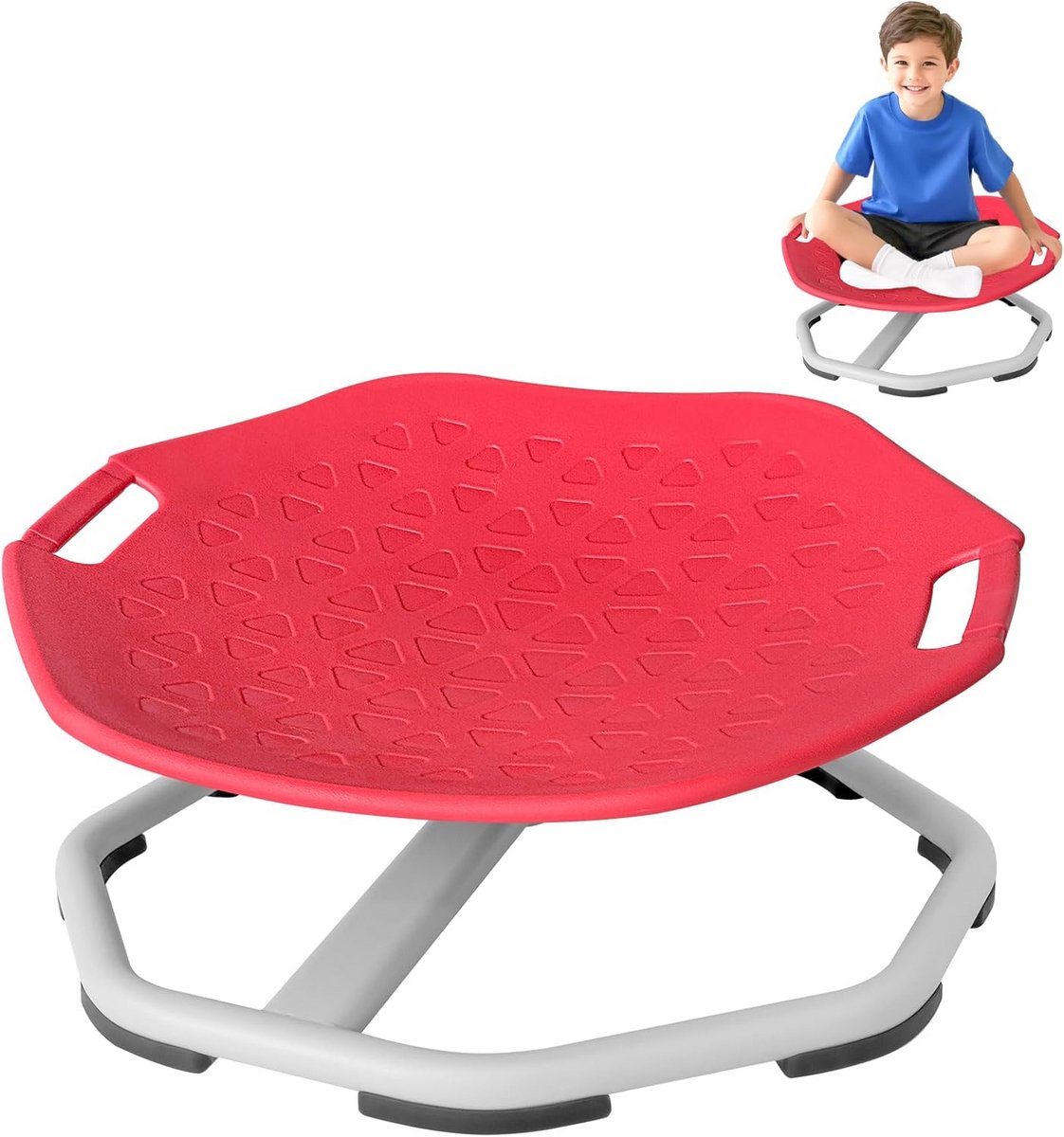 Sensorische Draaistoel - Kinderspinstoel Zitschommel - Balans Verbeteren - Met Veiligheidshandvatten - 56 x 55.2 x 16.4 cm - Rood