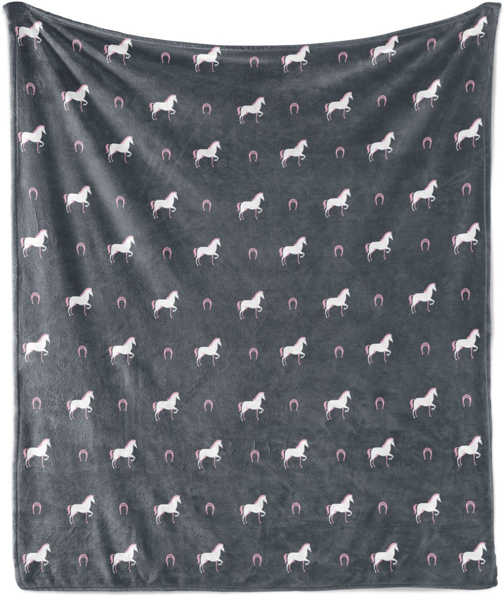 ABAKUHAUS Zachte flanellen fleece deken met paardenprint, wild mustangpatroon, knusse pluche plaid, 175 x 230 cm, paars, grijs, wit, roze