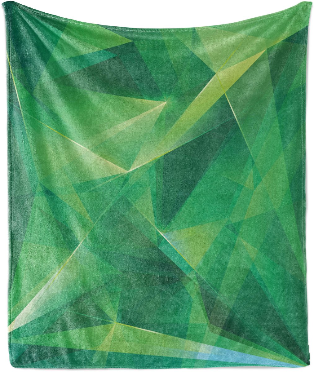 ABAKUHAUS Psychedelische zachte flanellen fleece deken, geometrische kristallen, knusse pluche plaid, 125 x 175 cm, jade en limoengroen