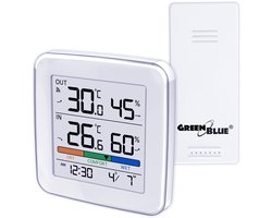 GreenBlue GB169 - Draadloze weerstation met klok + alarm + datum - keuze uit °C / °F - bereik tot 60 m - Wit