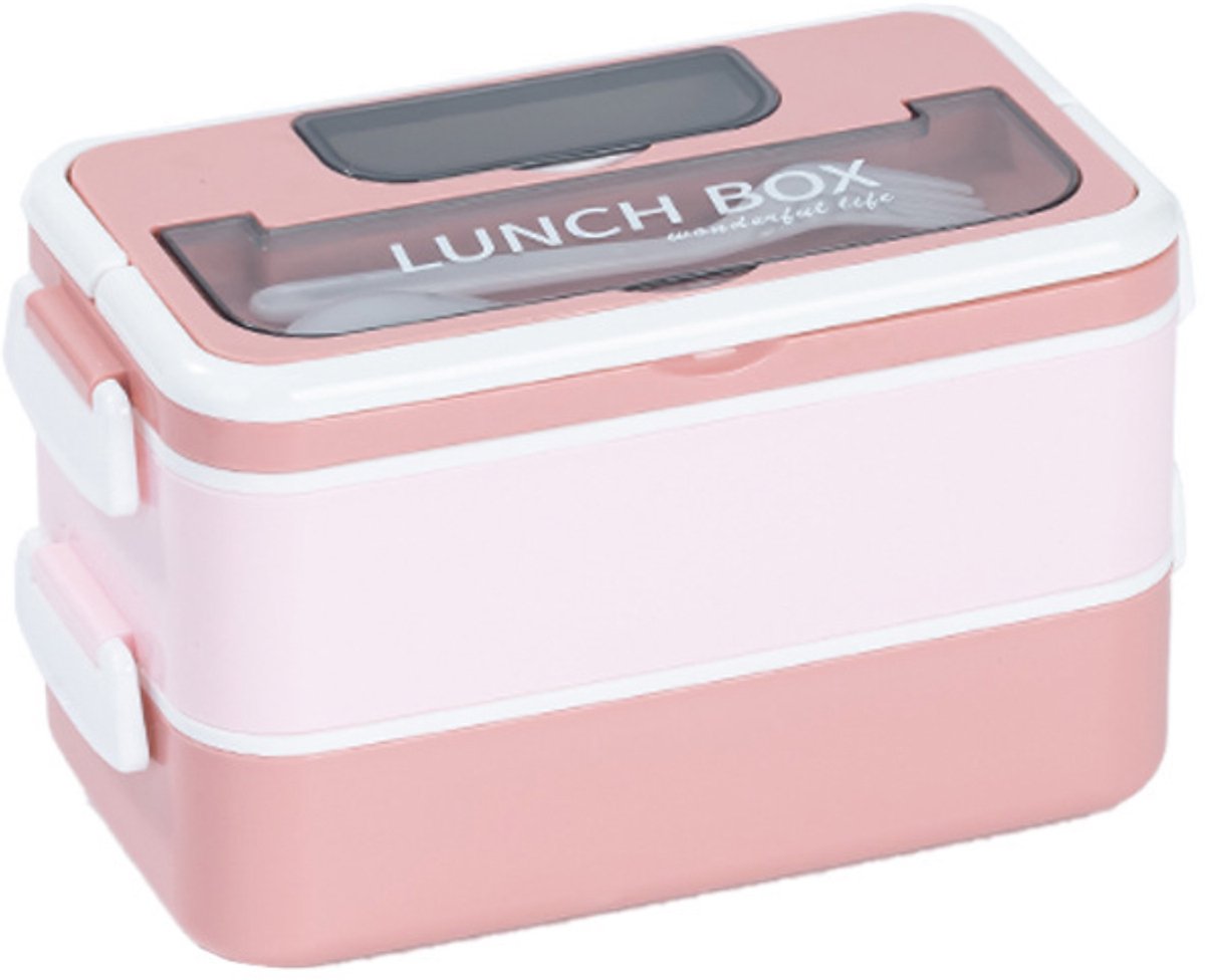 Gigicial Lunchbox met tussenschotten - Bentobox - Stapelbaar en lekvrij ontwerp, geschikt voor kantoor en picknick - 2-laags verpakking - Roze