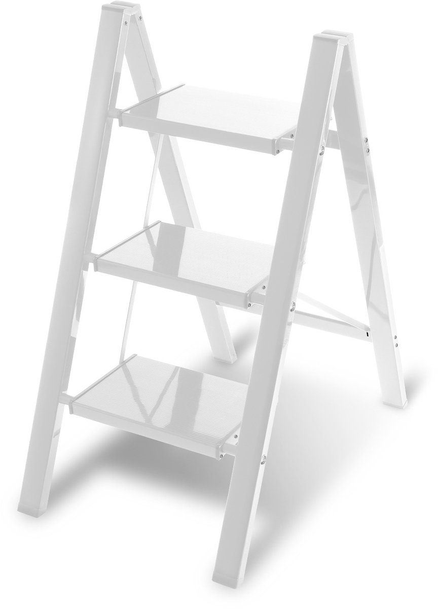 Opvouwbare ladder 3 Treden Keukentrap Inklapbaar - Anti-Slip - Trap Ladder Alu Wit – foto 8