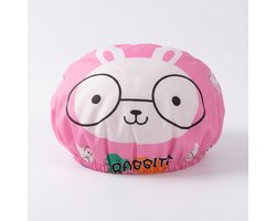 Roze douchemuts douchekap met konijn print – waterdichte badmuts met elastische rand – herbruikbare douche accessoire voor dames, heren en kinderen