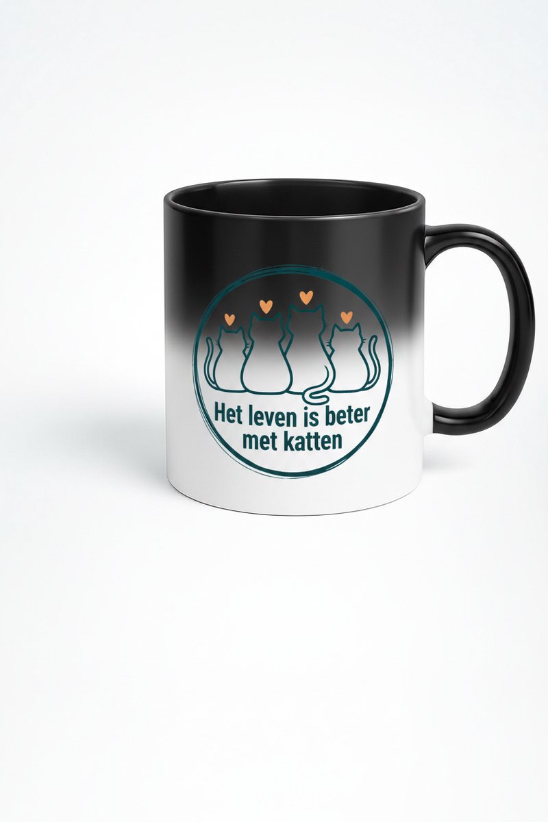 Magische Mok - Het leven is beter met katten - Hittegevoelige Koffiemok met Katten Design