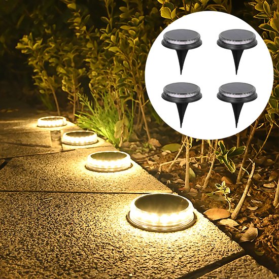 ANMI® Solar Grondlamp Tuin - LED Tuinverlichting Warm Wit - Eenvoudig Te Installeren - 800mAh Batterij - IP65 Waterdicht - Geschikt Voor Tuin, Oprit, Pad, Grasperk - 4 Stuks