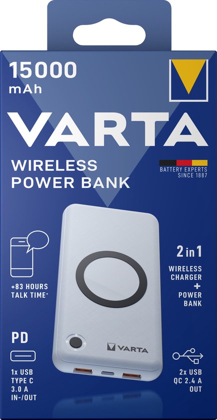 VARTA Wireless Power Bank 15000mAh Draadloos USB-C PD - Product - €39,94