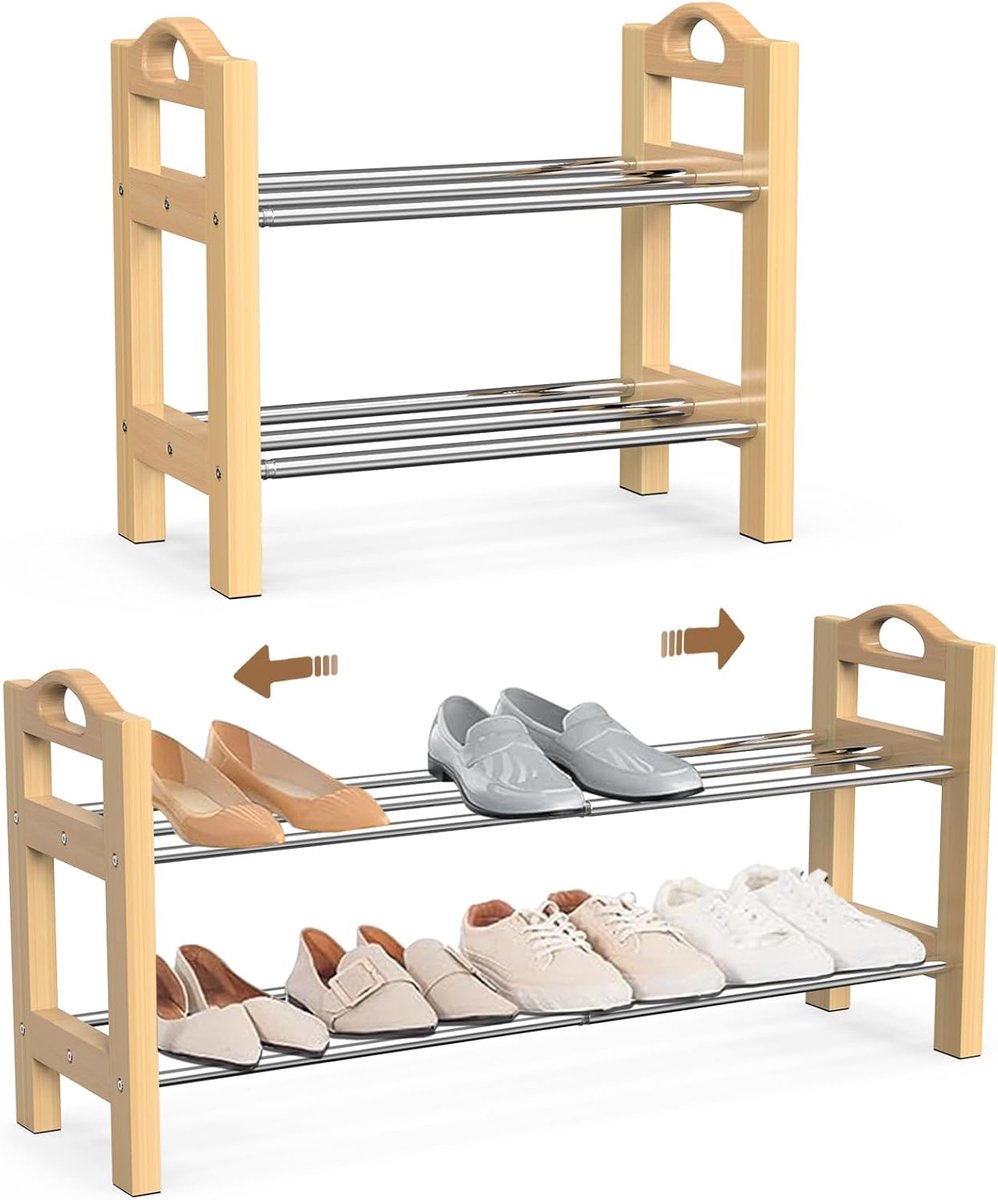 Imperatoris - Schoenenkastje - Schoenenrek - Verstelbaar van 42 tot 78 cm - Schoenenkast - Schoenenplank - 2 Verstelbare Lagen - Opbergen van Schoenen - ‎‎‎Voor 12 Paar Schoenen - Metaal - zwart