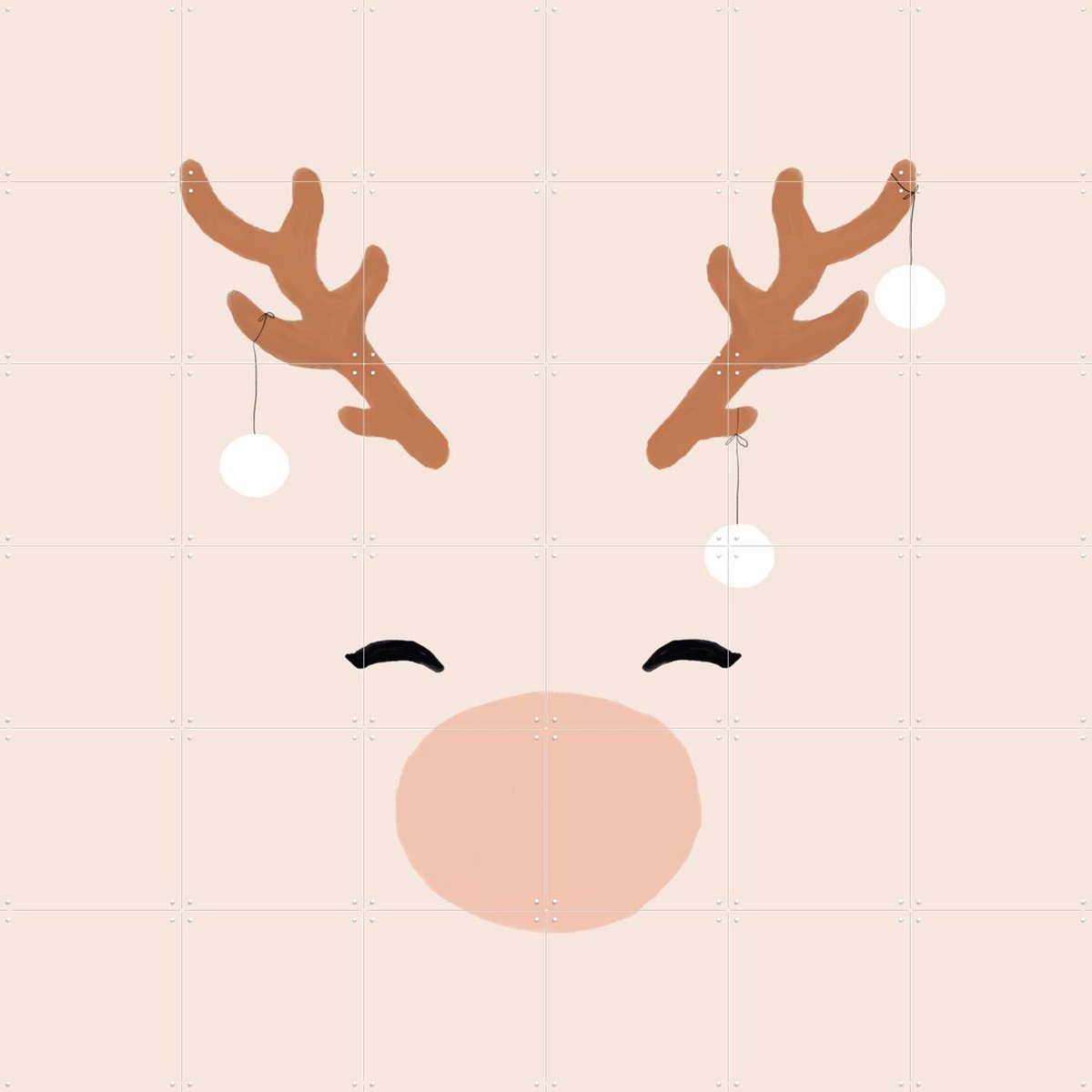 IXXI Deer & Baubles, Orara Studio & Various - 120 x 120 cm - Gratis ophangtool - Grote wanddecoratie en posters - Minimalisme, Digitale Kunst, Speels
