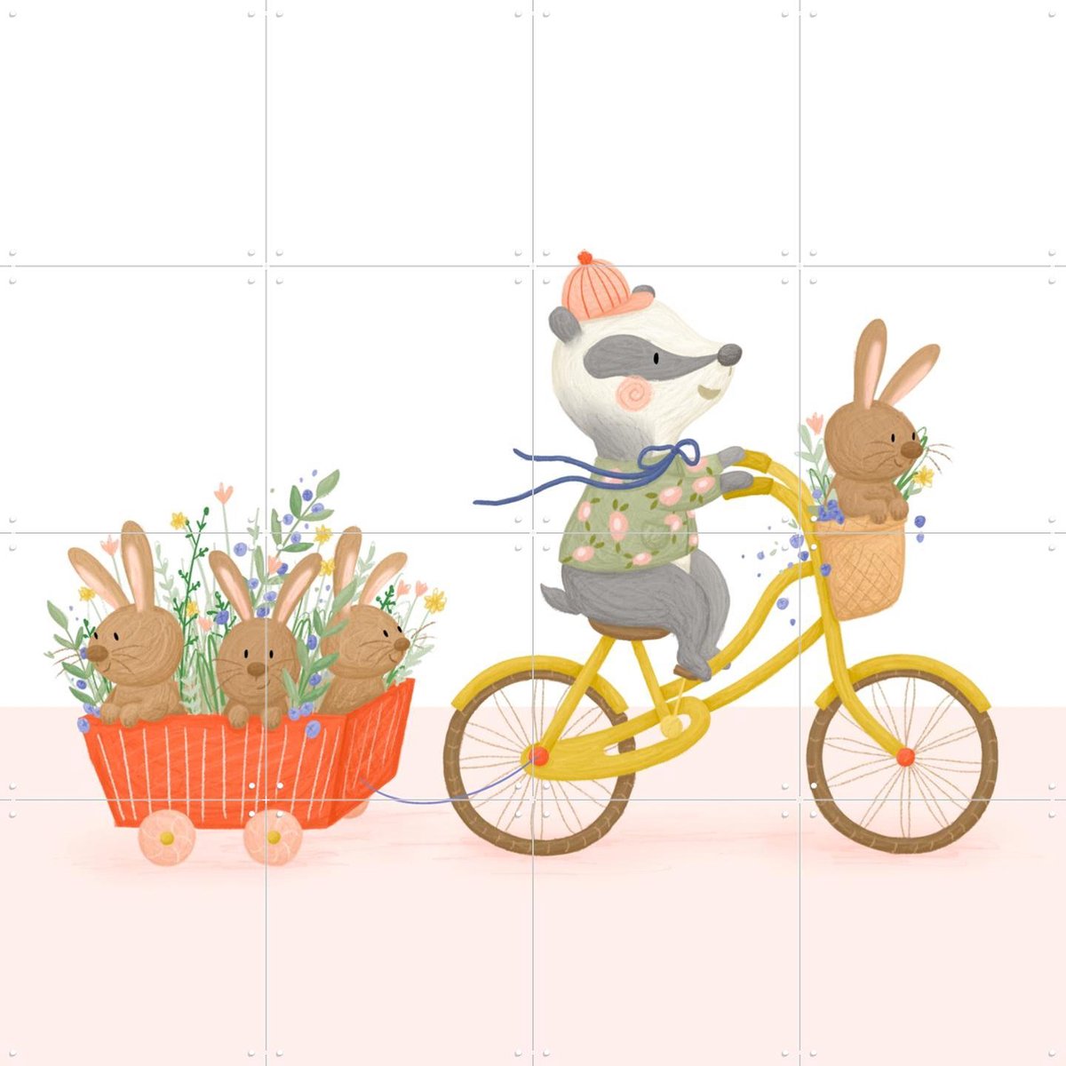 IXXI Cozy Rabbits, Studio Phie - 80 x 80 cm - Gratis ophangtool - Grote wanddecoratie en posters - Cartoonesk, Illustraties, Speels, Fantasierijk