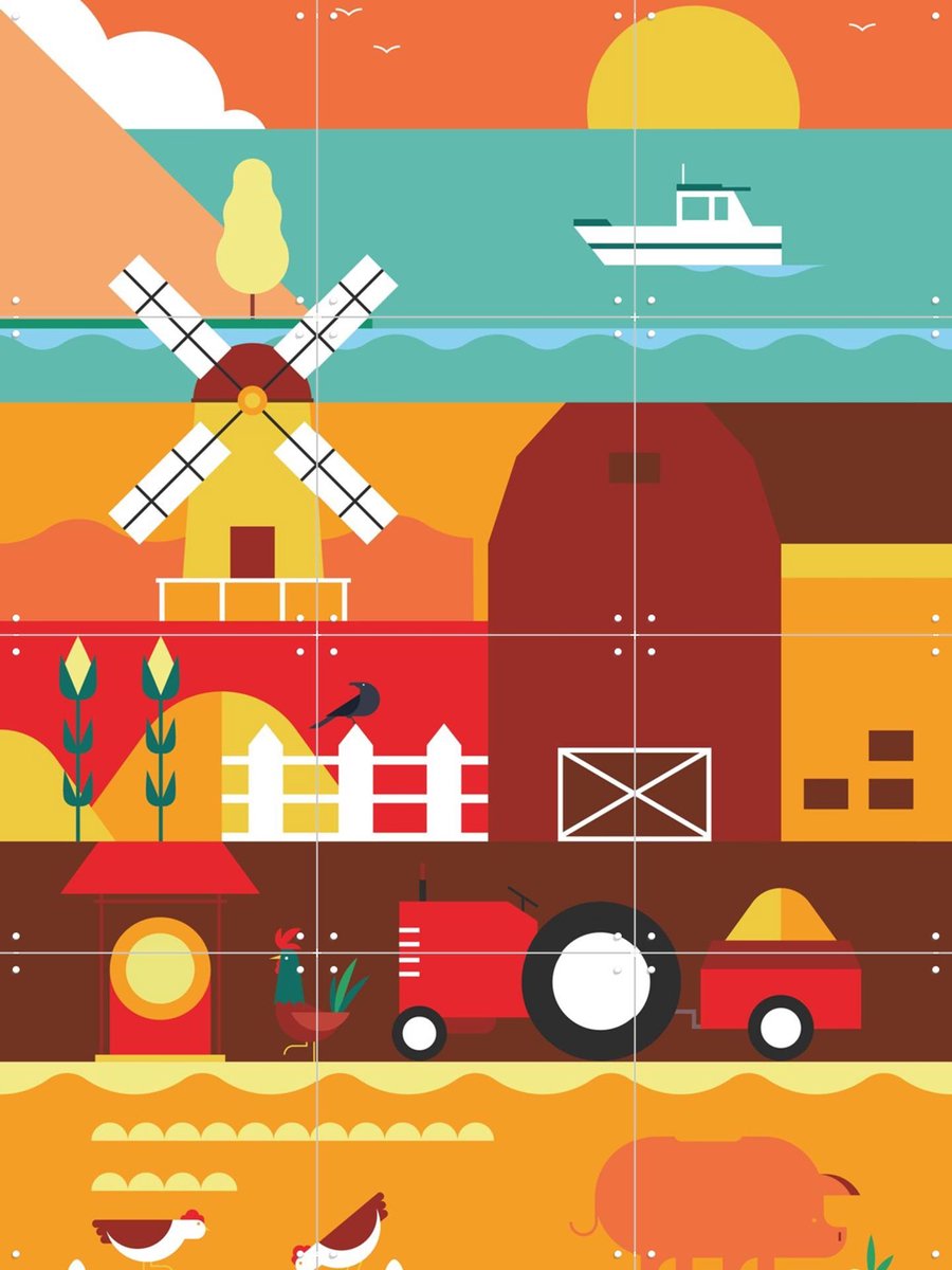 IXXI Farm, Studio Kars + Boom - 60 x 80 cm - Gratis ophangtool - Grote wanddecoratie en posters - Kleurrijk, Illustraties, Geometrische Kunst, Speels