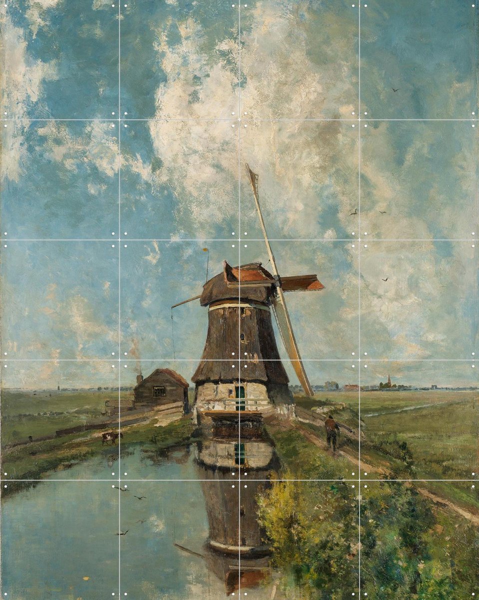 IXXI Een molen aan een poldervaart, c. 1889, P. J. C. Gabriël & Rijksmuseum - 80 x 100 cm - Gratis ophangtool - Grote wanddecoratie en posters -