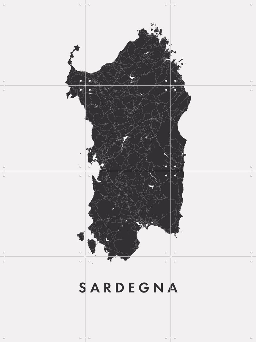 IXXI Sardegna Island Map, Kunst in Kaart - 60 x 80 cm - Gratis ophangtool - Grote wanddecoratie en posters - Minimalisme, Technische Tekening