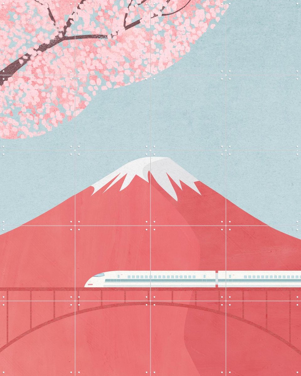 IXXI Fuji Blossom, Henry Rivers - 80 x 100 cm - Gratis ophangtool - Grote wanddecoratie en posters - Kleurrijk, Illustraties, Woonkamer, Slaapkamer