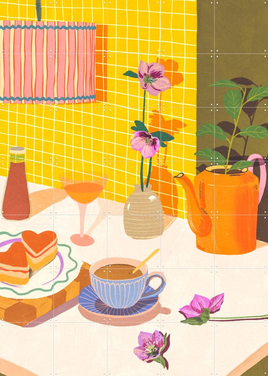 IXXI Love biscuits, Gigi Rosado - 100 x 140 cm - Gratis ophangtool - Grote wanddecoratie en posters - Illustraties, Kleurrijk, Speels, Eetkamer