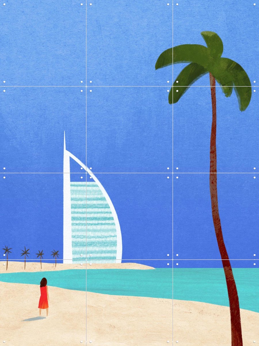 IXXI Dubai Beach, Henry Rivers - 60 x 80 cm - Gratis ophangtool - Grote wanddecoratie en posters - Grafisch Ontwerp, Digitale Kunst, Illustraties